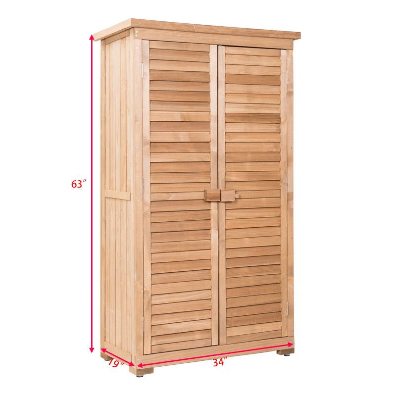 Costway Outdoor 63'' Tall Wooden Garden Storage Shed Fir Wood Shutter Design Lockers, 2 of 7