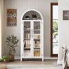 63'' Arched Pantry Storage Cabinet, Farmhouse 5 Tier Bookcase with Adjustable Shelf and 2 Glass/Rattan/Cross Doors, for Kitchen, Living Room, Bedroom - 3 of 4