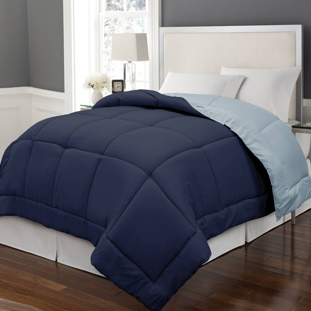 Photos - Duvet King Reversible Microfiber Down Alternative Comforter Navy/Light Blue - Bl