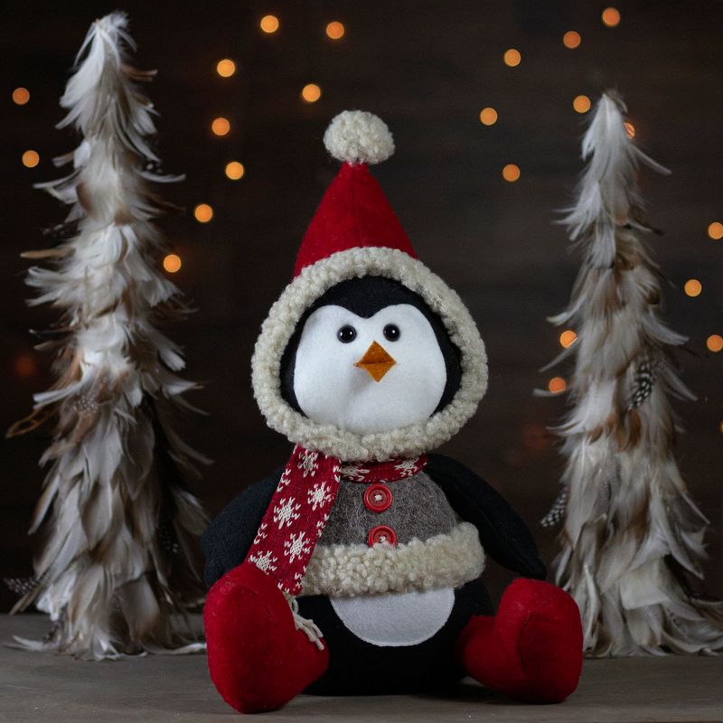 Northlight 15-Inch Red, White, and Gray Sitting Winter Penguin Christmas Tabletop Decoration, 2 of 6