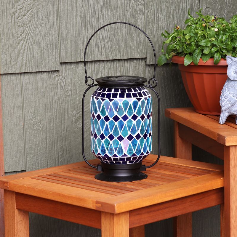 Sunnydaze Solar LED Outdoor Cool Blue Mosaic Lantern - 8.5", 3 of 13