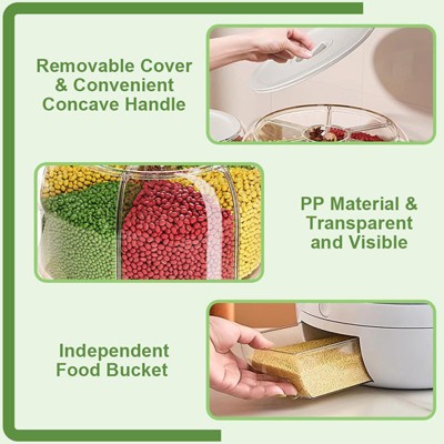 Aeelleea Rotating Rice Dispenser, 6-Grid Cereal & Grain Storage Bin, One-Click Dispensing Food Container, Airtight Moisture-Proof Kitchen Organizer Small — фото 8