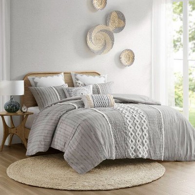 Cotton Queen Size Comforter Set, Tufted Chenille Geometric Print Sheet Set, Bedding Set with Shams, Quilts Queen Size