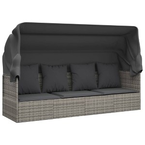 vidaXL Patio Lounge Bed with Foldable Roof & Cushions - Gray Poly Rattan, Adjustable Sun Bed for Outdoor, Garden & Patio - 1 of 3