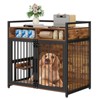41 Inch/48 Inch Large Wooden Dog Crate Furniture, Heavy Duty Kennel with 2 Drawers Storage, 360° Adjustable Raised Feeder, Dog Cage Indoor House - 2 of 4