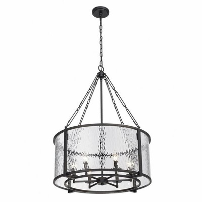 Barrington 26" Matte Black Steel Drum Pendant with Clear Waterglass
