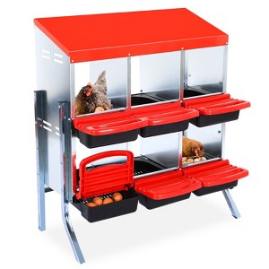 Chicken Nesting Boxes, 6 Hole Metal Chicken Laying Box with Removable Trays and Roll Out Egg Collection for Chicken Coop, Easy Cleanable - 1 of 4