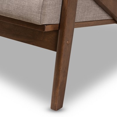 Bianca Light Gray Faux Leather Tufted Loveseat with Walnut Wood Frame