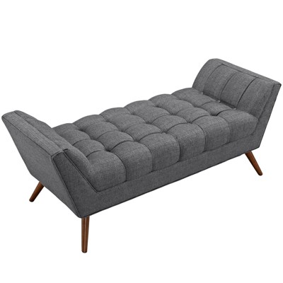 Energize Your Space Gray Tufted Upholstered Bench with Beech Wood Legs