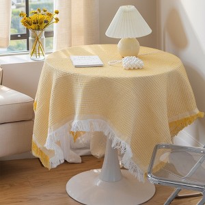 Unique Bargains Waffle Tablecloths with Tassel for Indoor Outdoor, Kitchen Dining Farmhouse Camping Parties - 1 of 4