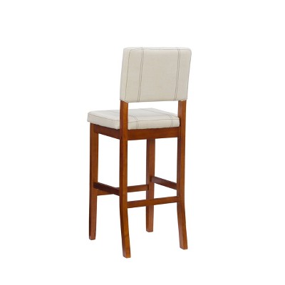 Elegant Off-White Leather Barstool with Walnut Wood Frame - 46"