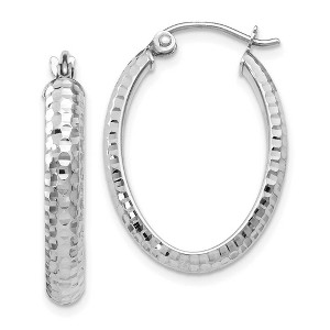 Black Bow Jewelry 3.5mm 10k White Gold Diamond Cut Oval Hoop Earrings, 22mm (7/8 Inch) - 1 of 4