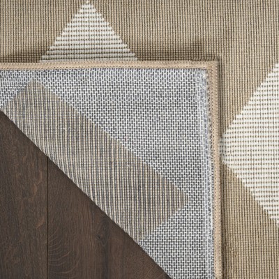Ivory and Beige Geometric Cotton Blend Washable Rug 5' x 7'