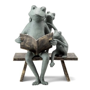 SPI Home Reading Frog Family Garden Sculpture – 15.5" Metal Outdoor Figurine with Whimsical Book-Loving Frogs - 1 of 4