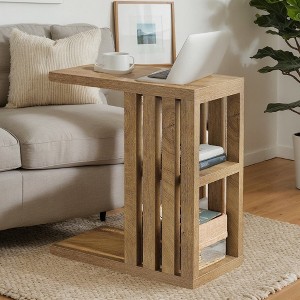 Hommoo C-Shaped 3-Tier Small Side Table, Wooden Bedside Table for Couch - 1 of 4