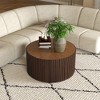 POVISON Fluted Round Coffee Table, Minimalist Wood Coffee Table, Mid Century Modern, Dark Walnut Color, Fluted, Fully Assembled, 31.5" - 2 of 4
