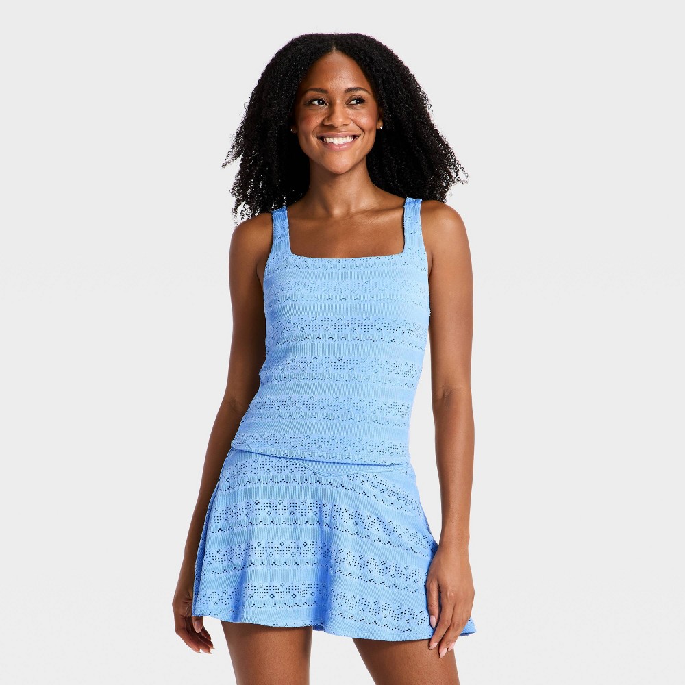 Women's Eyelet Cropped Tank Top - All In Motion™ Sky Blue S
