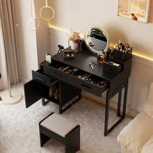 Aheaplus Vanity Desk with 4 Storage Drawers, Modern Makeup Vanity Table with Charging Station - 1 of 4