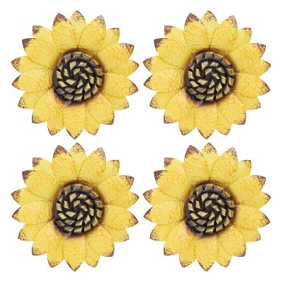 Farmlyn Creek 4 Pack Yellow Metal Sunflower Wall Décor, Wall Art For Living Room (8 In)