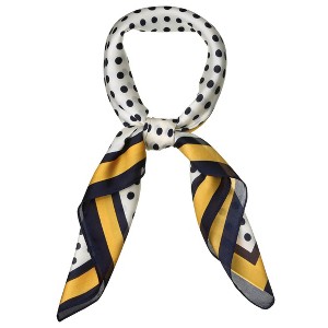 Allegra K Women's Polka Dot Square Scarf Neck Scarves Kerchief Neckerchief Headband Navy Blue Yellow 27.56*27.56 inches(L*W) - 1 of 4
