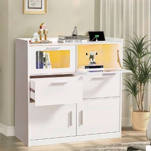 VECELO White Dresser Tall Modern Makeup Vanity Table with LED Lights & Charging Station - 1 of 4