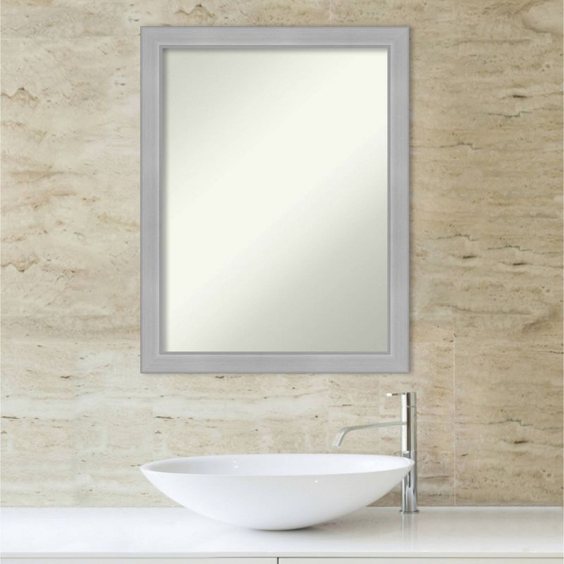 21&#34; x 27&#34; Non-Beveled Vista Brushed Nickel Narrow Bathroom Wall Mirror - Amanti Art, 6 of 11