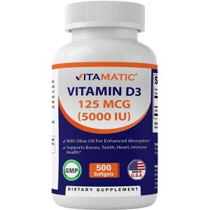 Vitamin D3 5000 IU (125 mcg) - 500 Softgels - 1 of 4