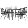 vidaXL 5 Piece Black Patio Dining Set - Poly Rattan Furniture for Garden or Patio - Includes Cushions, Tempered Glass Tabletop - 2 of 4