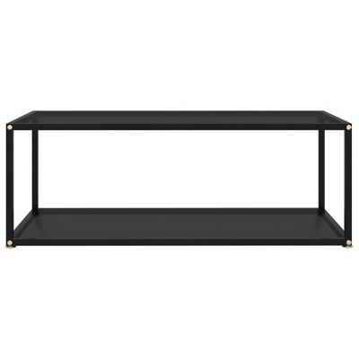 vidaXL Rectangular Coffee Table – Black Tempered Glass Tabletop, Steel Frame, Two-Tier Design – Modern Decorative & Functional Living Room Furniture