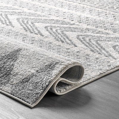 Geometric Gray Synthetic Easy-Care Runner Rug, 2' 8" x 8'