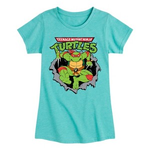 Girls' - Teenage Mutant Ninja Turtles - Raphael Breaking Through Shirt Fitted Short Sleeve Graphic T-Shirt - 1 of 4