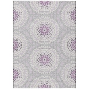 Lilac Purple And Ivory Floral Medallion Washable Indoor Outdoor Area Rug - 1 of 4