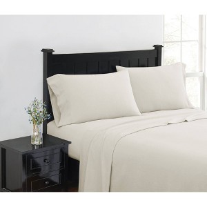 London Fog Queen Solid Flannel Sheet Set Ivory - 1 of 3