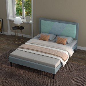 Full Size Bed Frame with Adjustable Height Headboard,Platform Bed Frame , Velvet Mix Color Upholstered Bed Frame - 1 of 4