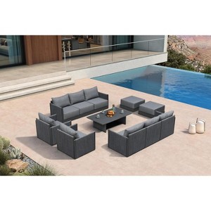 PURPLE LEAF Patio Furniture Set  Outdoor Conversation Sets PP Rope Patio Sofa with Cushions and Table Weaving  Seating Furniture Gray - 1 of 4