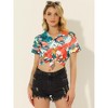 Allegra K Women's Hawaiian Button Down Floral Leaves Beach Short Sleeve Top - 2 of 4