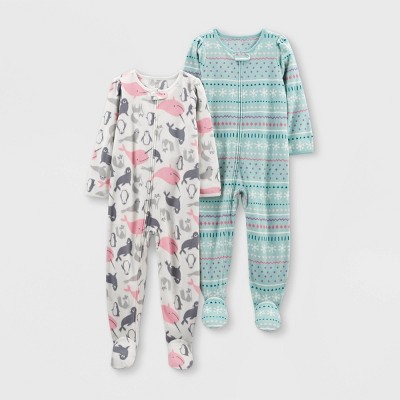 Baby Girls' Fair Isle Fleece Footed Pajama - Just One You® made by carter's White/Orange 9M