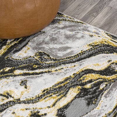 Swirl Marbled 3x5 Reversible Black and Yellow Abstract Area Rug