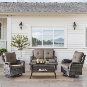Buenhomino 4 Pieces Patio Furniture Set, Outdoor Swivel Glide Chairs with Loveseat and Coffee Table, All-Weather Patio Conversation Set - 1 of 4