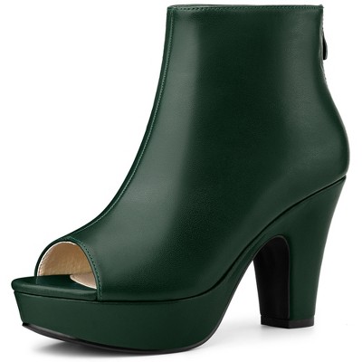 BLISSFUL STEP Women's Peep Toe Platform Back Zip Chunky Heel Ankle Boots