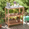 Tangkula 3-Tier Patio Garden Potting Bench Table w/ Acacia Wood 2 Slatted Shelves - 3 of 4