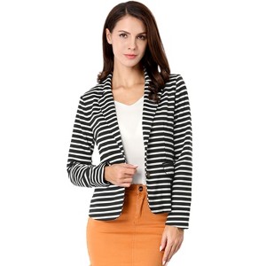 INSPIRE CHIC Women's Notched Collar Long Sleeve Button Front Striped Blazer - 1 of 4