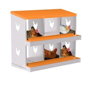 Chicken Nesting Boxes, Hole Roll Away Nest Box for Chicken Coop, Metal Egg Laying Box with Lid Cover to Protect Eggs, Rollout Egg Collection - 1 of 4