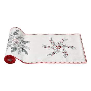 tagltd Hand Embroidered Snowflake Themed Cotton Machine Washable Table Runner, 72 in.