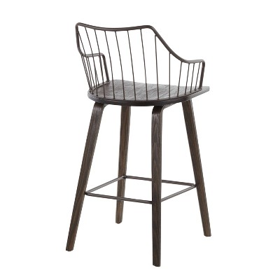 Winston Dark Walnut Wood and Brown Metal Counter Stool
