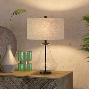 Hudson and Canal 23" Tall Table Lamp with Seeded Glass Fabric Shade - 1 of 4