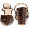 Perphy Women's Zebra Print Pointed Toe Rhinestones Strap Chunky Heel Mules - 2 of 4