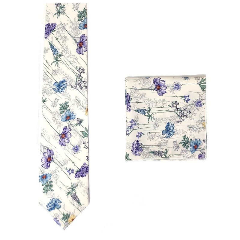 Men's Floral Cotton 3.35 Inch Wide And 58 Inch Long Neckties And Hankies, 1 of 4
