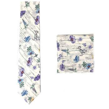 Men's Floral Cotton 3.35 Inch Wide And 58 Inch Long Neckties And Hankies