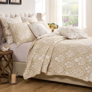 Greenland Home Fashions 3-Piece Coverlet Set – Natural Woven Polyester Quilt with Matching Pillow Shams - 1 of 4